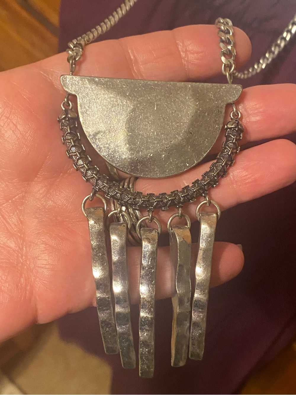 Heidi Klum SilverTone Boho Moon Fringe Statement Bib Necklace Artsy Edgy Western